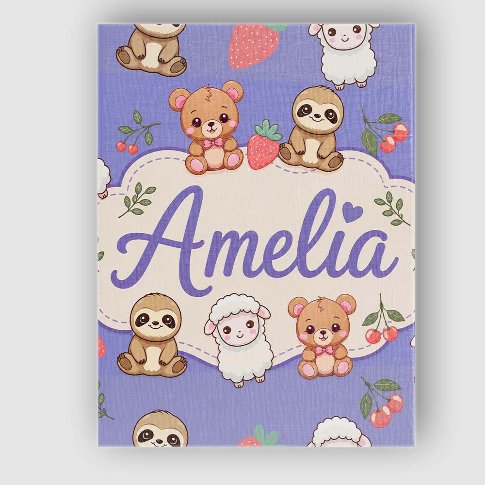 Personalised Name Cute Baby Animals Bear Custom  Unique Gift Idea Elegant Feature Canvas Wall Art Print Decor Picture Ready to Hang