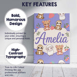 Personalised Name Cute Baby Animals Bear Custom  Unique Gift Idea Elegant Feature Canvas Wall Art Print Decor Picture Ready to Hang