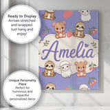 Personalised Name Cute Baby Animals Bear Custom  Unique Gift Idea Elegant Feature Canvas Wall Art Print Decor Picture Ready to Hang