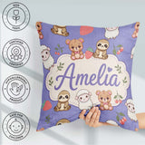 Custom Name Cute Baby Animals Bear Sheep Sloth Strawberry Cherry Square Filled Cushion Throw Pillow Sofa Bed Home Decor Zip Washable UK Made