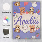 Personalised Name Cute Baby Animals Bear Custom  Unique Gift Idea Elegant Feature Canvas Wall Art Print Decor Picture Ready to Hang