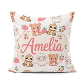 Custom Name Cute Baby Animals Bear Sheep Sloth Cherry Light Grey Square Filled Cushion Throw Pillow Sofa Bed Home Decor Zip Washable UK Made