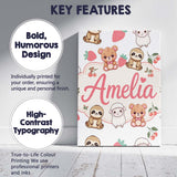 Personalised Name Cute Baby Animals Bear Custom  Unique Gift Idea Elegant Feature Canvas Wall Art Print Decor Picture Ready to Hang