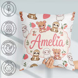 Custom Name Cute Baby Animals Bear Sheep Sloth Cherry Light Grey Square Filled Cushion Throw Pillow Sofa Bed Home Decor Zip Washable UK Made