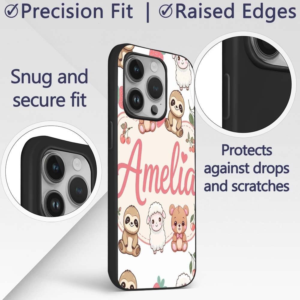 Cute Baby Animals Bear Sheep Sloth Strawberry Custom Name Protective Phone Case Mobile Cover Durable Everyday Smartphone Shock Resistant