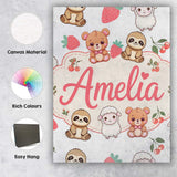 Personalised Name Cute Baby Animals Bear Custom  Unique Gift Idea Elegant Feature Canvas Wall Art Print Decor Picture Ready to Hang