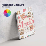 Personalised Name Cute Baby Animals Bear Custom  Unique Gift Idea Elegant Feature Canvas Wall Art Print Decor Picture Ready to Hang