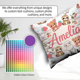 Custom Name Cute Baby Animals Bear Sheep Sloth Cherry Light Grey Square Filled Cushion Throw Pillow Sofa Bed Home Decor Zip Washable UK Made