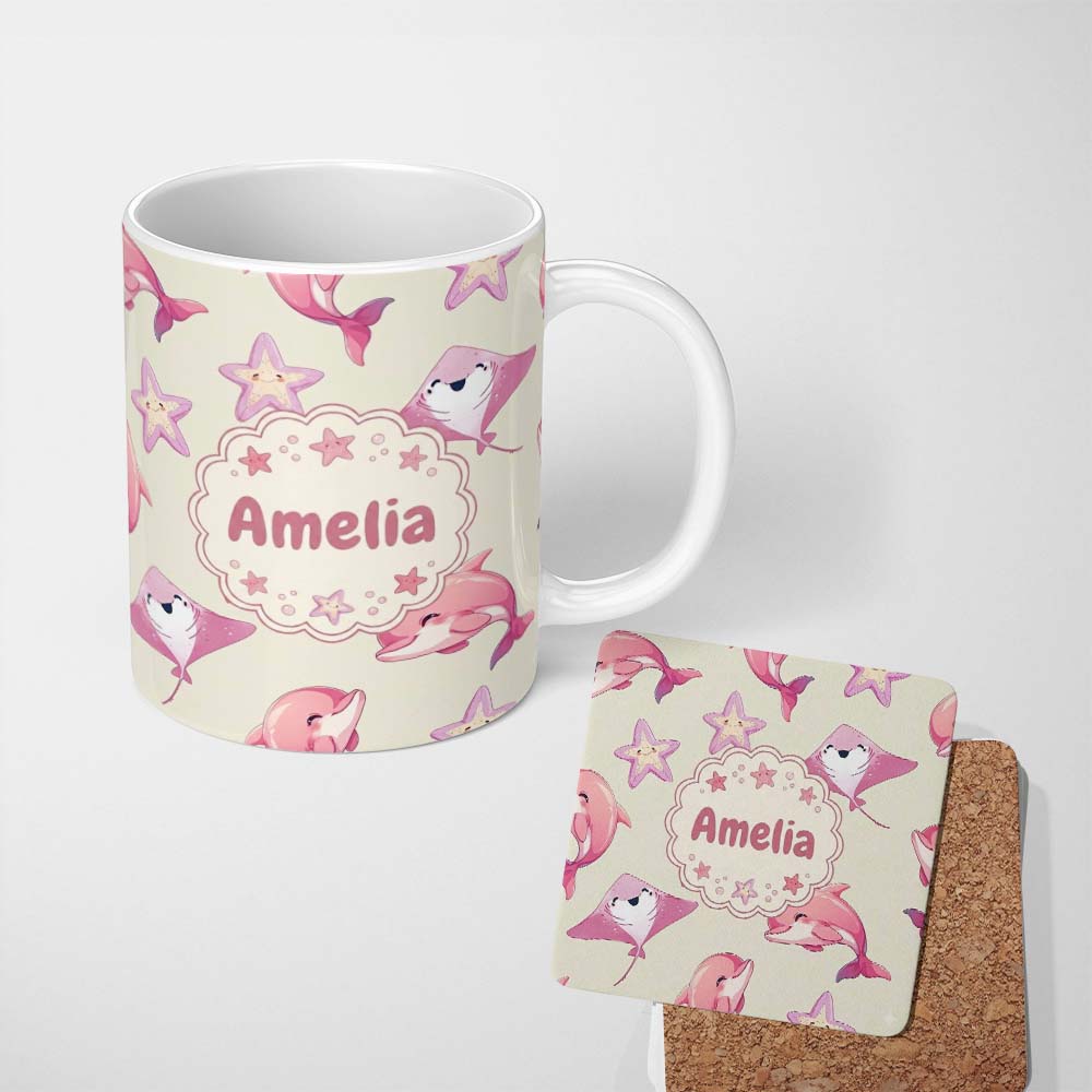 Personalized Custom Name Neutral Beige Butterflies with Subtle Faded Effect Seamless Pattern 11oz Ceramic Coffee Tea Mug White Large Handle