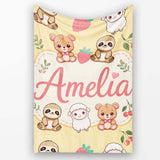 Cute Baby Animals Bear Sheep Sloth Strawberry Cherry Yellow Lovely  Personalised Custom Name Super Soft Fleece Blanket Bed Sofa Throw