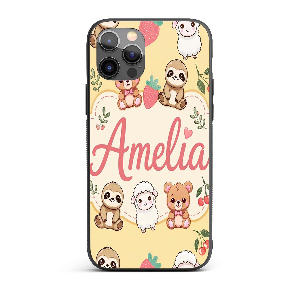 Cute Baby Animals Bear Sheep Sloth Strawberry Custom Name Protective Phone Case Mobile Cover Durable Everyday Smartphone Shock Resistant