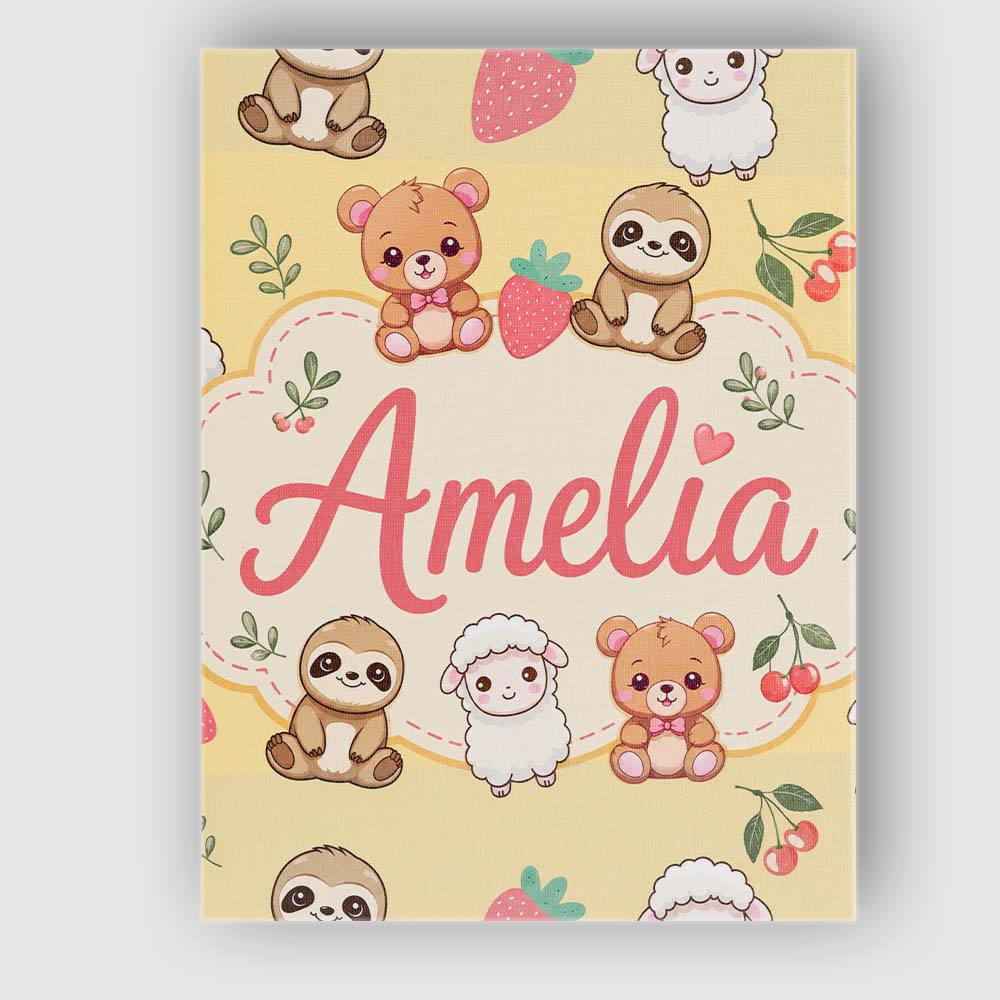 Personalised Name Cute Baby Animals Bear Custom  Unique Gift Idea Elegant Feature Canvas Wall Art Print Decor Picture Ready to Hang