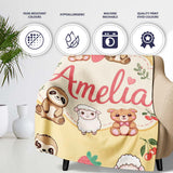 Cute Baby Animals Bear Sheep Sloth Strawberry Cherry Yellow Lovely  Personalised Custom Name Super Soft Fleece Blanket Bed Sofa Throw