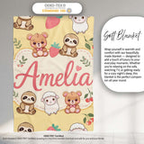 Cute Baby Animals Bear Sheep Sloth Strawberry Cherry Yellow Lovely  Personalised Custom Name Super Soft Fleece Blanket Bed Sofa Throw