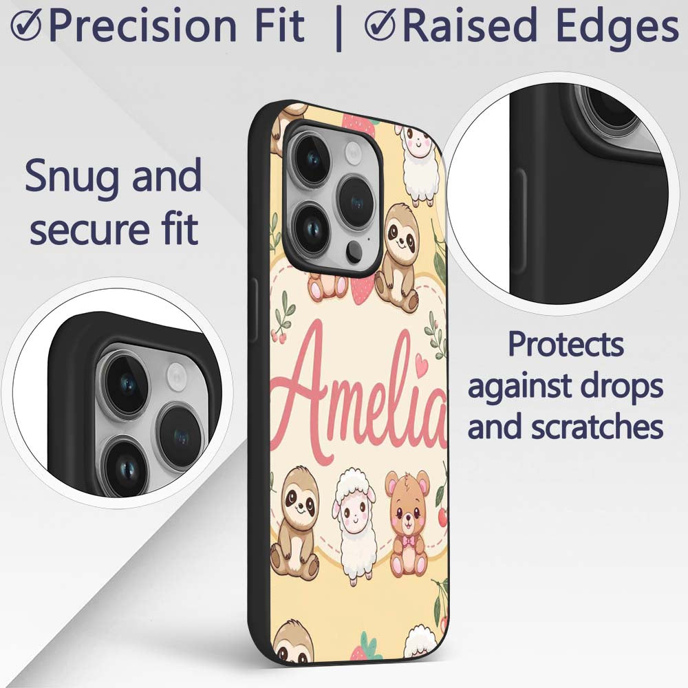 Cute Baby Animals Bear Sheep Sloth Strawberry Custom Name Protective Phone Case Mobile Cover Durable Everyday Smartphone Shock Resistant