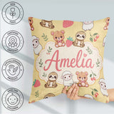 Custom Name Cute Baby Animals Bear Sheep Sloth Strawberry Cherry Square Filled Cushion Throw Pillow Sofa Bed Home Decor Zip Washable UK Made