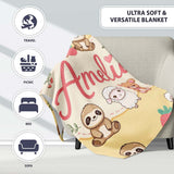 Cute Baby Animals Bear Sheep Sloth Strawberry Cherry Yellow Lovely  Personalised Custom Name Super Soft Fleece Blanket Bed Sofa Throw