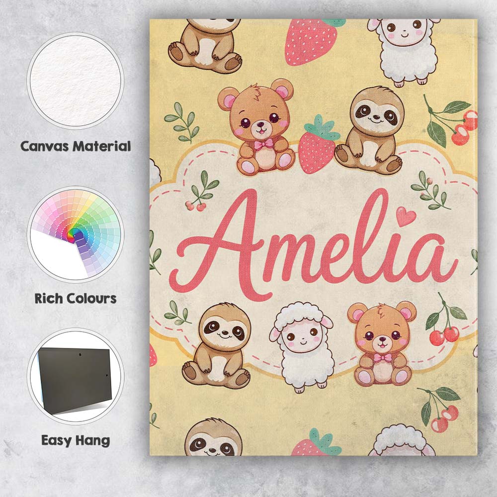 Personalised Name Cute Baby Animals Bear Custom  Unique Gift Idea Elegant Feature Canvas Wall Art Print Decor Picture Ready to Hang