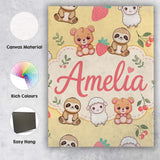 Personalised Name Cute Baby Animals Bear Custom  Unique Gift Idea Elegant Feature Canvas Wall Art Print Decor Picture Ready to Hang