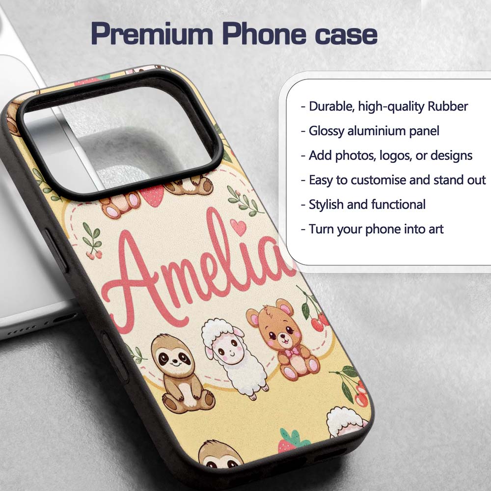 Cute Baby Animals Bear Sheep Sloth Strawberry Custom Name Protective Phone Case Mobile Cover Durable Everyday Smartphone Shock Resistant