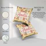 Custom Name Cute Baby Animals Bear Sheep Sloth Strawberry Cherry Square Filled Cushion Throw Pillow Sofa Bed Home Decor Zip Washable UK Made