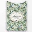 Blue Jay Bird Green Leaf Branch Natural Woodland Botanical Design  Personalised Custom Name Super Soft Fleece Blanket Bed Sofa Throw