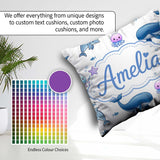 Custom Name Ocean Animals Whale Shark Jellyfish White Background Square Filled Cushion Throw Pillow Sofa Bed Home Decor Zip Washable UK Made