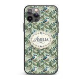 Blue Jay Bird Green Leaf Branch Natural Woodland Custom Name Protective Phone Case Mobile Cover Durable Everyday Smartphone Shock Resistant