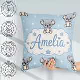 Custom Name Cute Koala Bears with Stars Blue Background Seamless Square Filled Cushion Throw Pillow Sofa Bed Home Decor Zip Washable UK Made