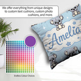 Custom Name Cute Koala Bears with Stars Blue Background Seamless Square Filled Cushion Throw Pillow Sofa Bed Home Decor Zip Washable UK Made