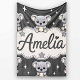 Cute Koala Bears with Stars Dark Grey Background Seamless Pattern  Personalised Custom Name Super Soft Fleece Blanket Bed Sofa Throw