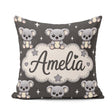 Custom Name Koala Bears with Stars Dark Grey Background Seamless Square Filled Cushion Throw Pillow Sofa Bed Home Decor Zip Washable UK Made
