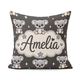 Custom Name Koala Bears with Stars Dark Grey Background Seamless Square Filled Cushion Throw Pillow Sofa Bed Home Decor Zip Washable UK Made