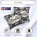 Custom Name Koala Bears with Stars Dark Grey Background Seamless Square Filled Cushion Throw Pillow Sofa Bed Home Decor Zip Washable UK Made