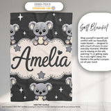 Cute Koala Bears with Stars Dark Grey Background Seamless Pattern  Personalised Custom Name Super Soft Fleece Blanket Bed Sofa Throw