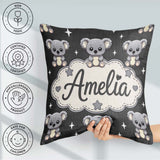 Custom Name Koala Bears with Stars Dark Grey Background Seamless Square Filled Cushion Throw Pillow Sofa Bed Home Decor Zip Washable UK Made