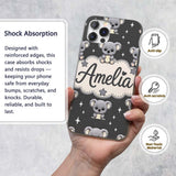 Cute Koala Bears with Stars Dark Grey Background Custom Name Protective Phone Case Mobile Cover Durable Everyday Smartphone Shock Resistant