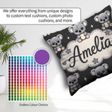 Custom Name Koala Bears with Stars Dark Grey Background Seamless Square Filled Cushion Throw Pillow Sofa Bed Home Decor Zip Washable UK Made