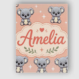 Personalised Name Cute Koala Bears with Custom  Modern Room Accent Elegant Feature Canvas Wall Art Print Decor Picture Ready to Hang