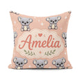 Custom Name Cute Koala Bears with Stars Peach Background Pattern Square Filled Cushion Throw Pillow Sofa Bed Home Decor Zip Washable UK Made