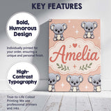 Personalised Name Cute Koala Bears with Custom  Modern Room Accent Elegant Feature Canvas Wall Art Print Decor Picture Ready to Hang