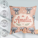 Custom Name Cute Koala Bears with Stars Peach Background Pattern Square Filled Cushion Throw Pillow Sofa Bed Home Decor Zip Washable UK Made