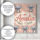 Personalised Name Cute Koala Bears with Custom  Modern Room Accent Elegant Feature Canvas Wall Art Print Decor Picture Ready to Hang