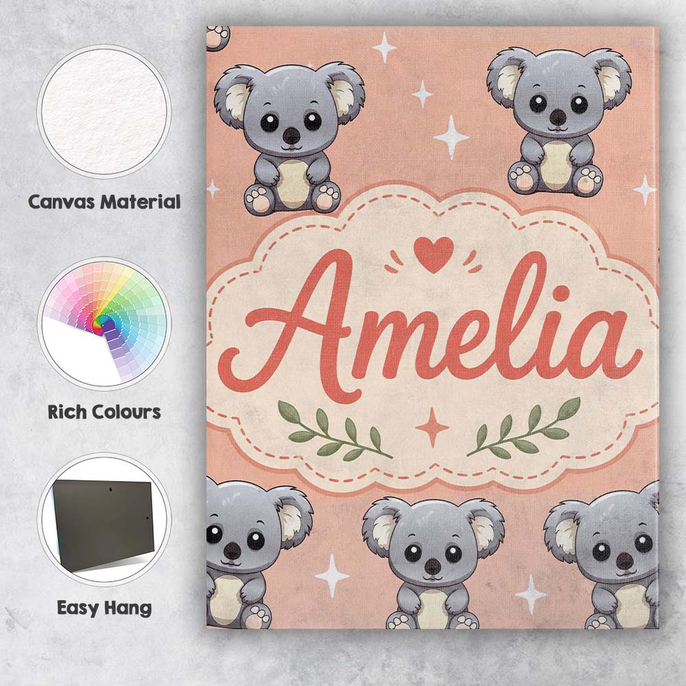 Personalised Name Cute Koala Bears with Custom  Modern Room Accent Elegant Feature Canvas Wall Art Print Decor Picture Ready to Hang