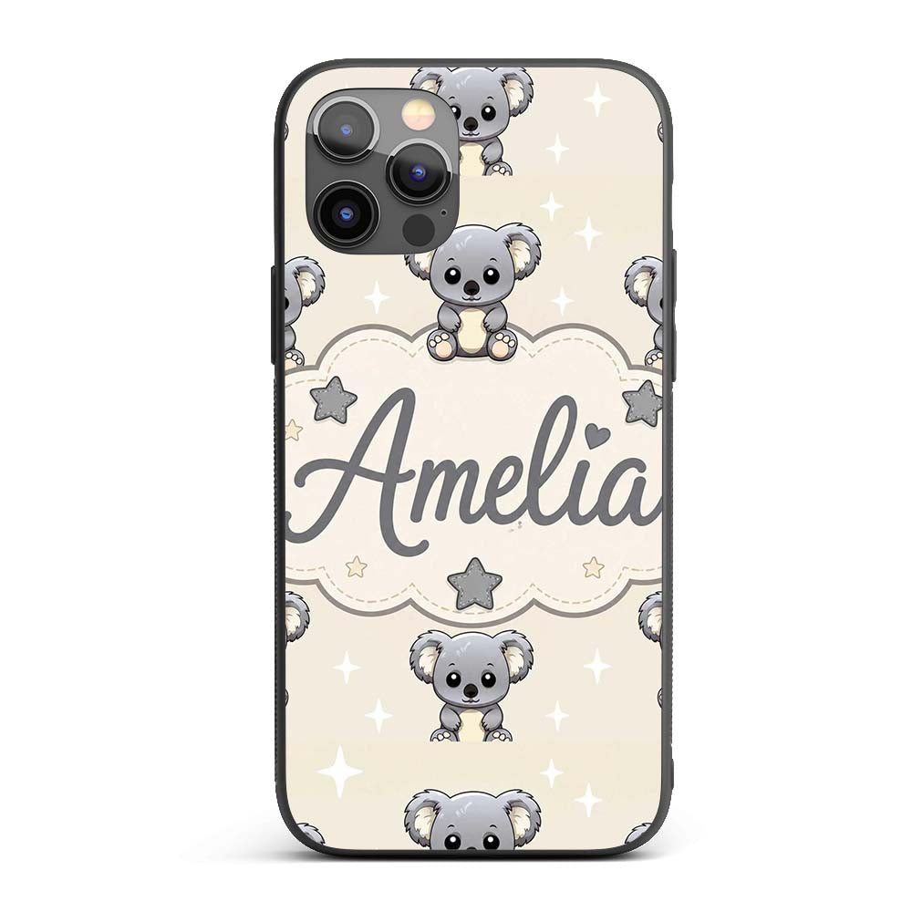 Cute Koala Bears with Stars Beige Background Custom Name Protective Phone Case Mobile Cover Durable Everyday Smartphone Shock Resistant