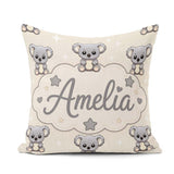 Custom Name Cute Koala Bears with Stars Beige Background Pattern Square Filled Cushion Throw Pillow Sofa Bed Home Decor Zip Washable UK Made