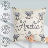 Custom Name Cute Koala Bears with Stars Beige Background Pattern Square Filled Cushion Throw Pillow Sofa Bed Home Decor Zip Washable UK Made