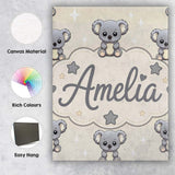 Personalised Name Cute Koala Bears with Custom  Modern Room Accent Elegant Feature Canvas Wall Art Print Decor Picture Ready to Hang