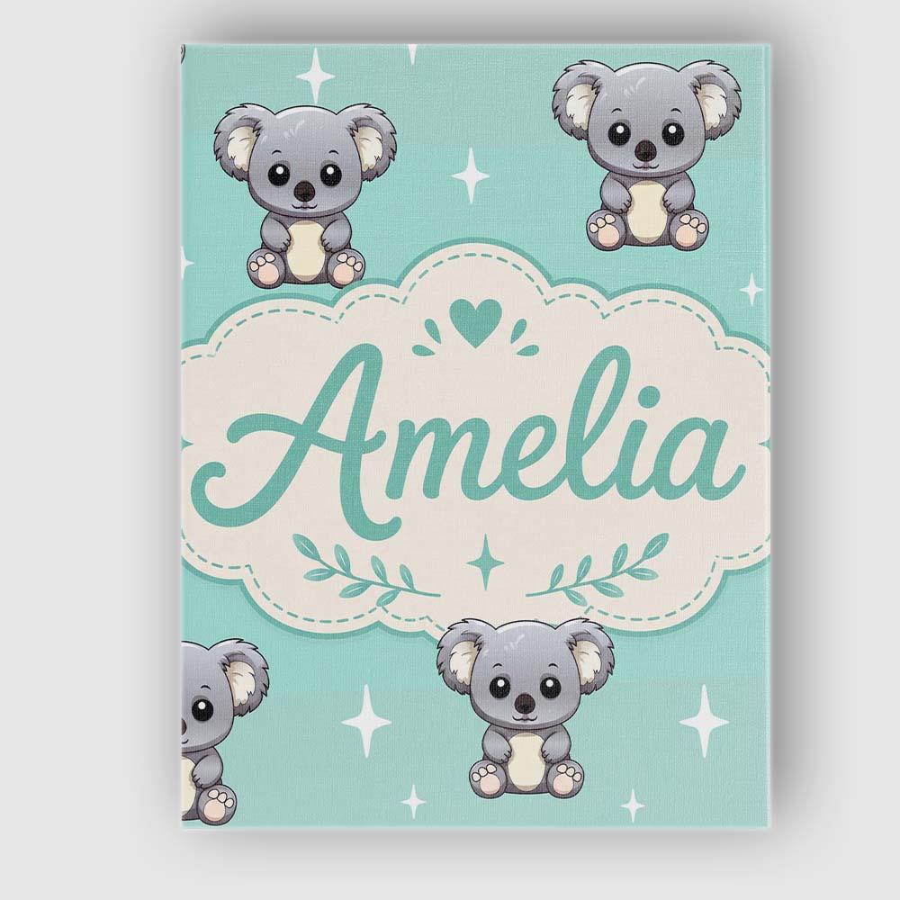 Personalised Name Cute Koala Bears with Custom  Modern Room Accent Elegant Feature Canvas Wall Art Print Decor Picture Ready to Hang