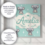 Personalised Name Cute Koala Bears with Custom  Modern Room Accent Elegant Feature Canvas Wall Art Print Decor Picture Ready to Hang